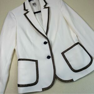 NWT Anne Klein Elegant White Blazer with Black and Gold Trim